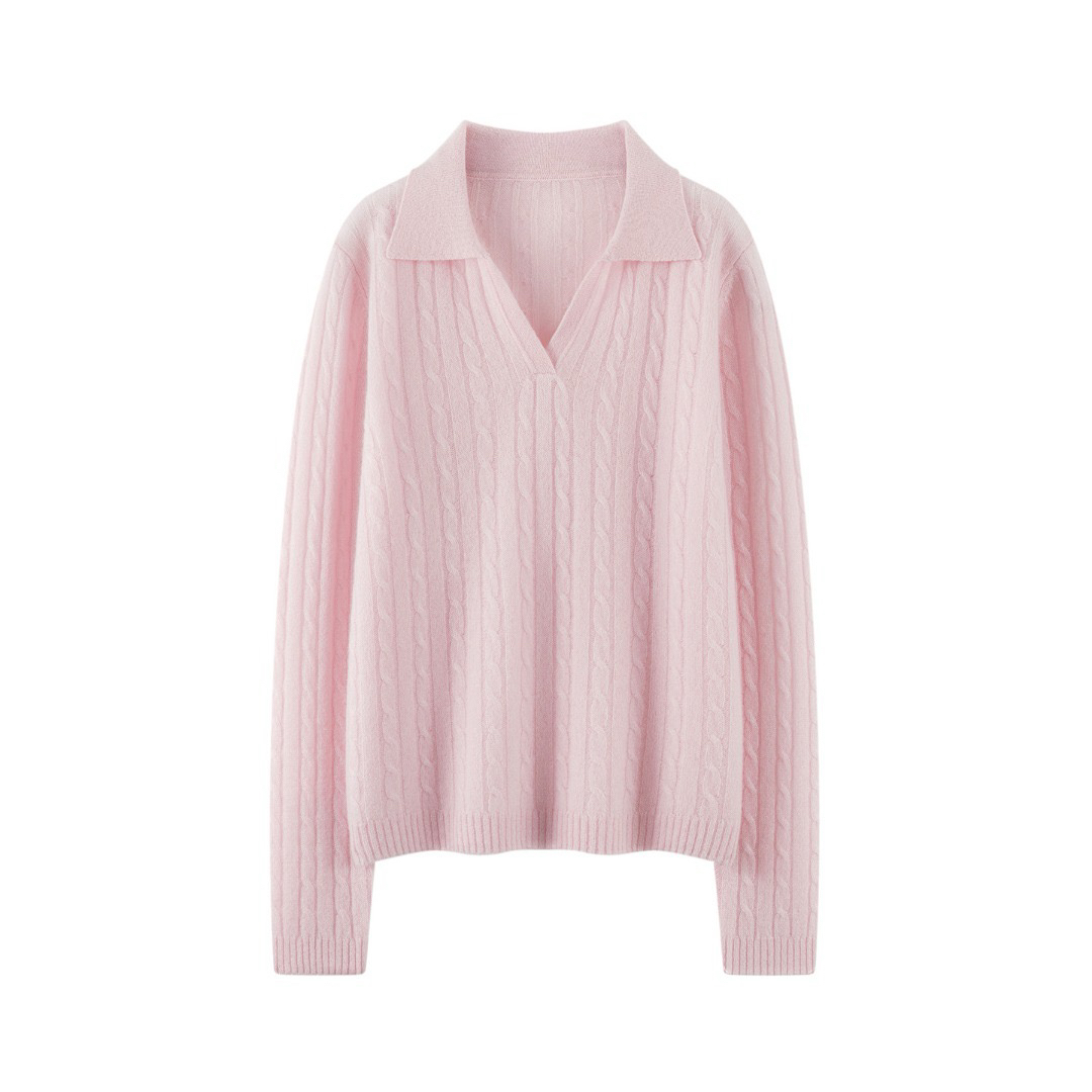 polo领100%纯山羊绒衫V领翻领麻花长袖打底衫扭花毛衣纯色针织衫