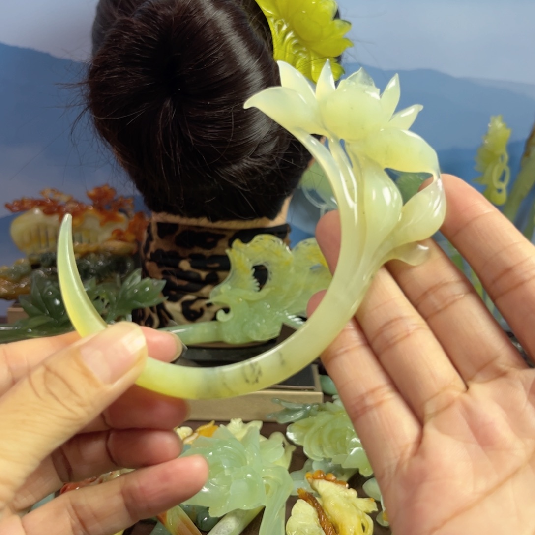 蛇纹石玉发饰合金叾****4