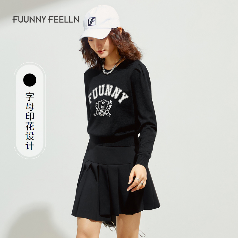 FF||仿佛卫衣女外套黑色时尚印花薄款气质FM00753
