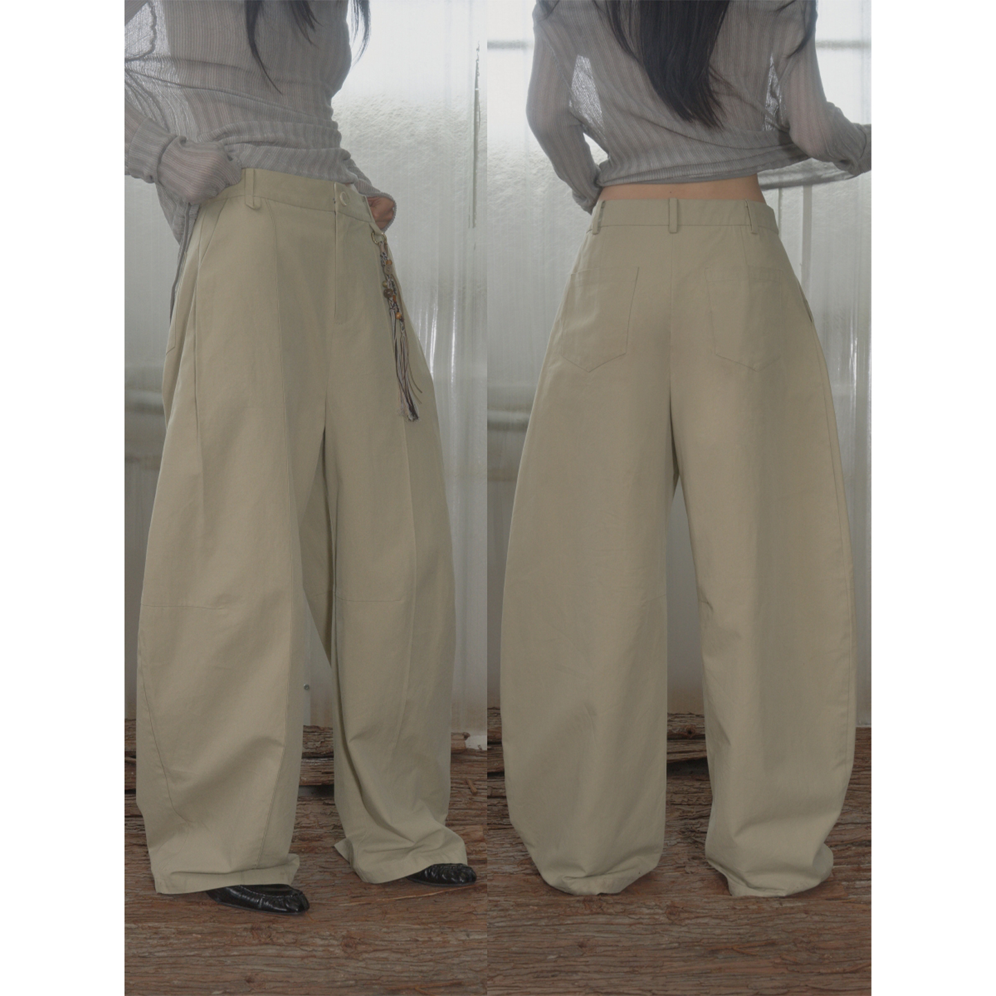 Veega Chic 天丝混纺立体坎车条休闲感廓形弯刀裤