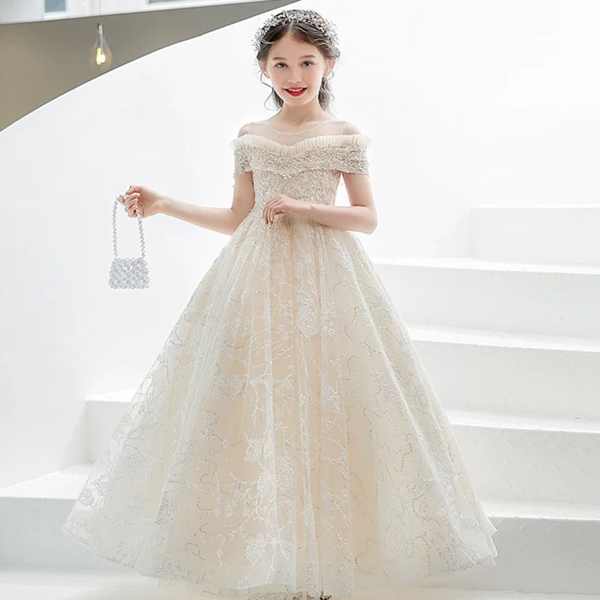 中秋福利礼服带儿童礼服气质复古法式一字肩生日走秀宴会拖