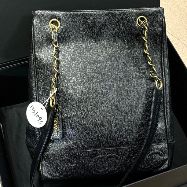 95新 Chanel/香奈儿 夏七中古/竖版荔枝皮tote单肩包/1231093