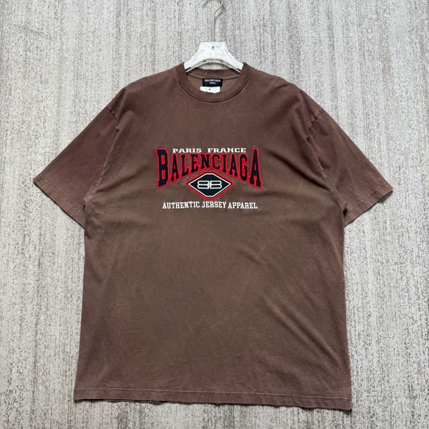 99新 Balenciaga/巴黎世家 水洗做旧刺绣Logo圆领短袖/L码/3117