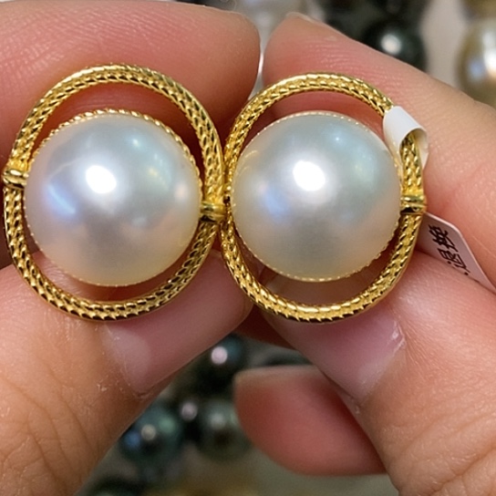 海水珍珠耳饰银S925镶嵌12.9