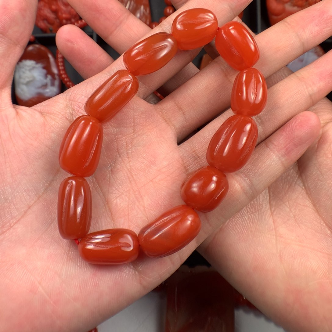 南红玛瑙手链未镶嵌咖*豆