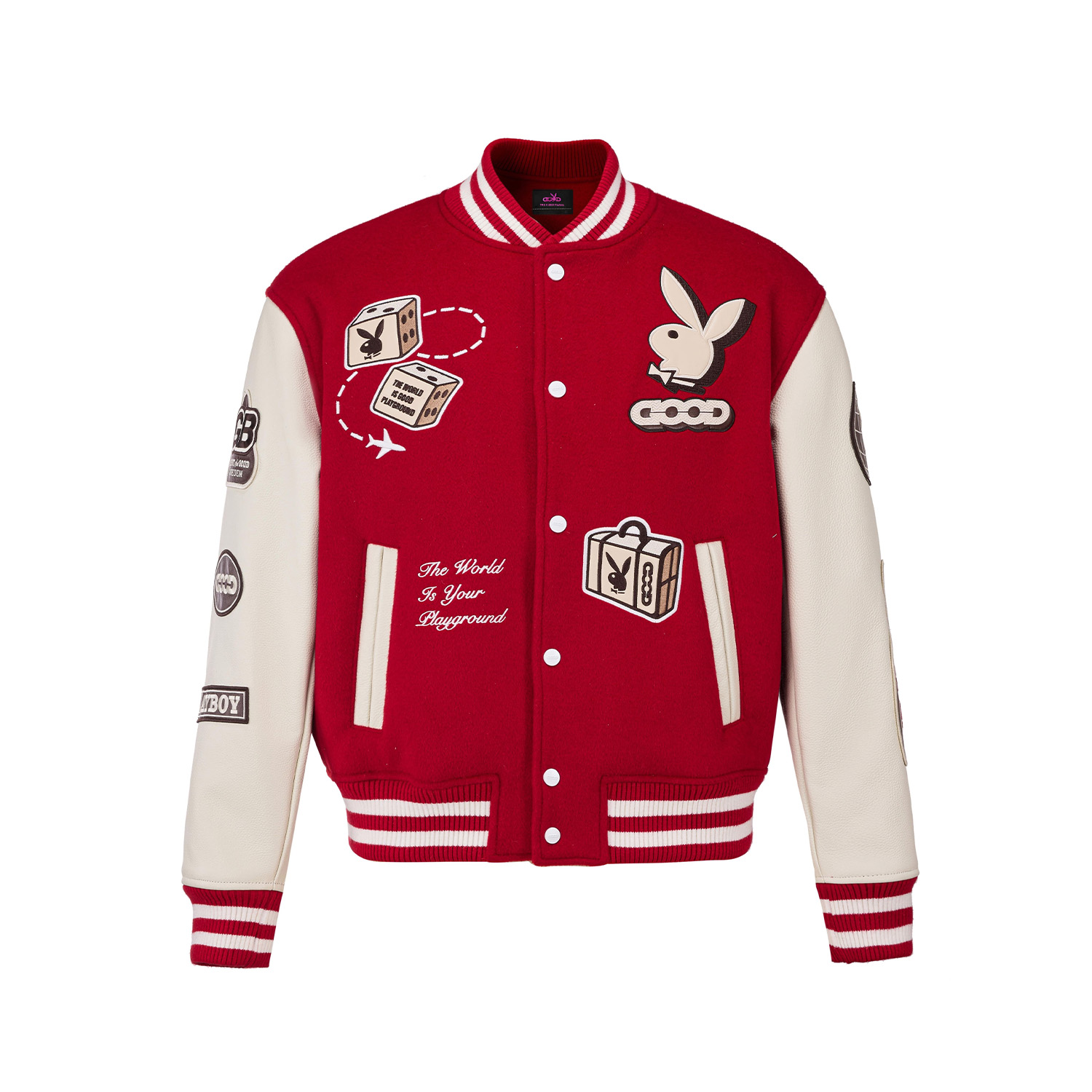 GB-GOODBRAND x PLAYBOY 2025FW 红色圆领轻奢时尚棒球夹克