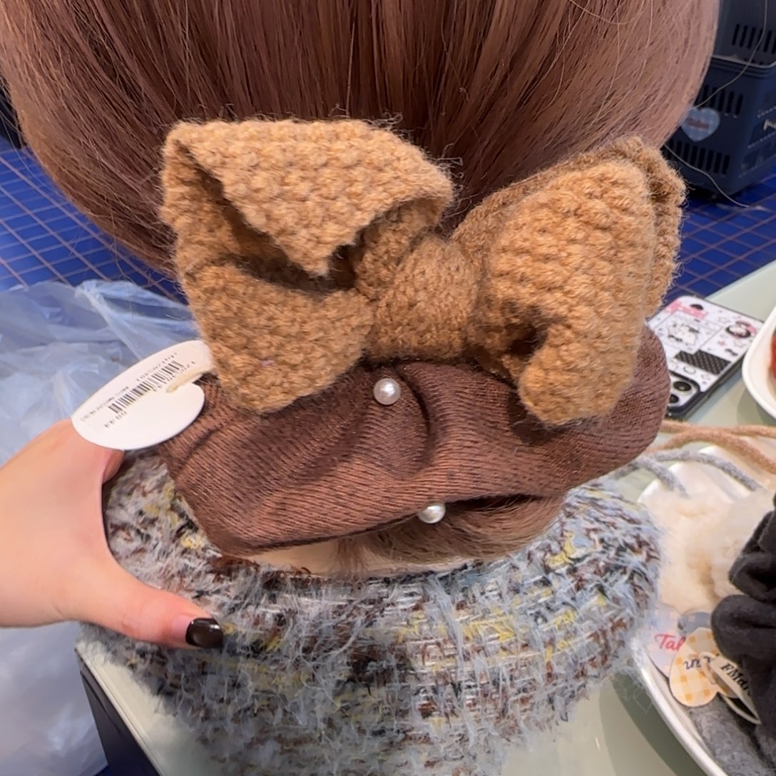 布艺铁合金咖色珍珠发圈