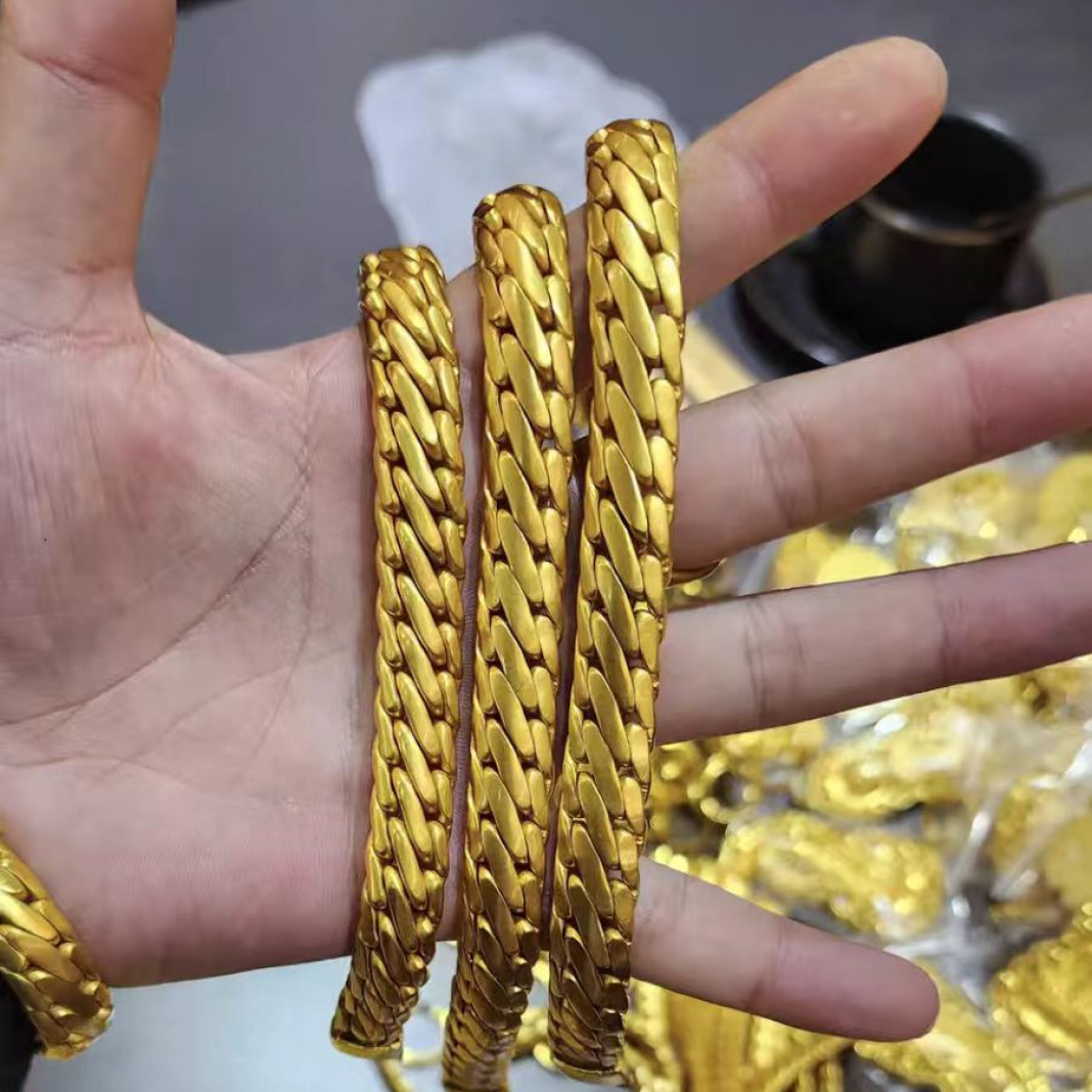 合金手链 三马鞭手链霸气经典金色链子时尚款马鞭链个性