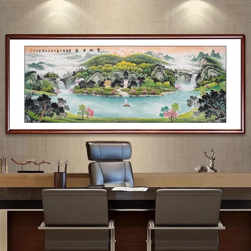 东西北墙聚宝盆、高级感中式山水风景画青山绿水客厅玄关装饰画