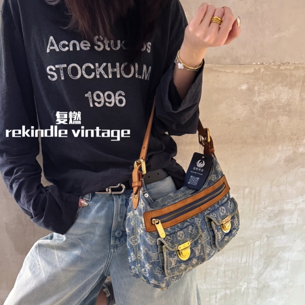 95新 LouisVuitton/路易威登 复燃精选/丹宁baggy小号腋下单肩包