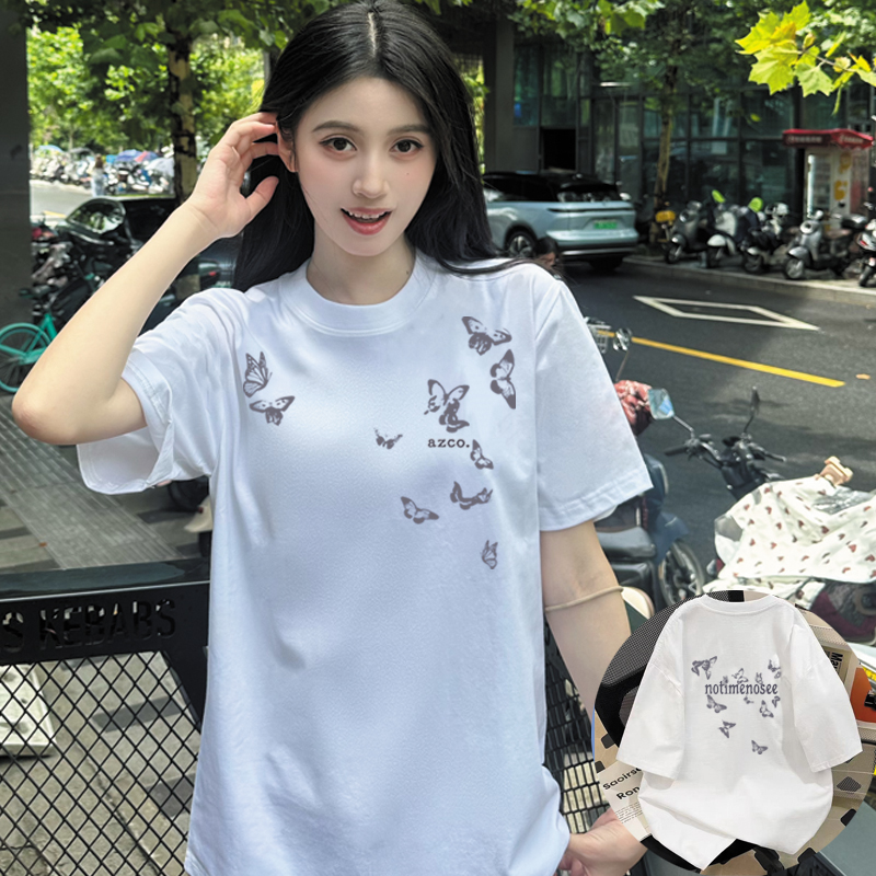 蝴蝶耐磨Oversize风休闲风T恤女士百搭休闲女款潮流
