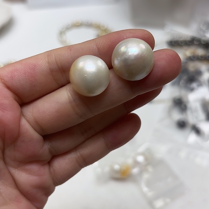 耳饰银S925镶嵌拼合珍珠（马贝珠）