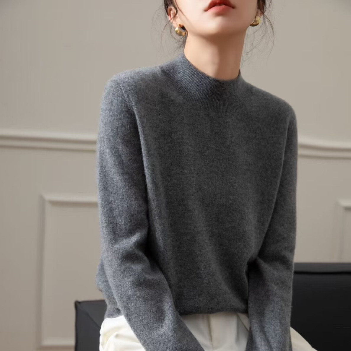 燕子推荐  经典高品质山羊绒纯色半高领打底衫