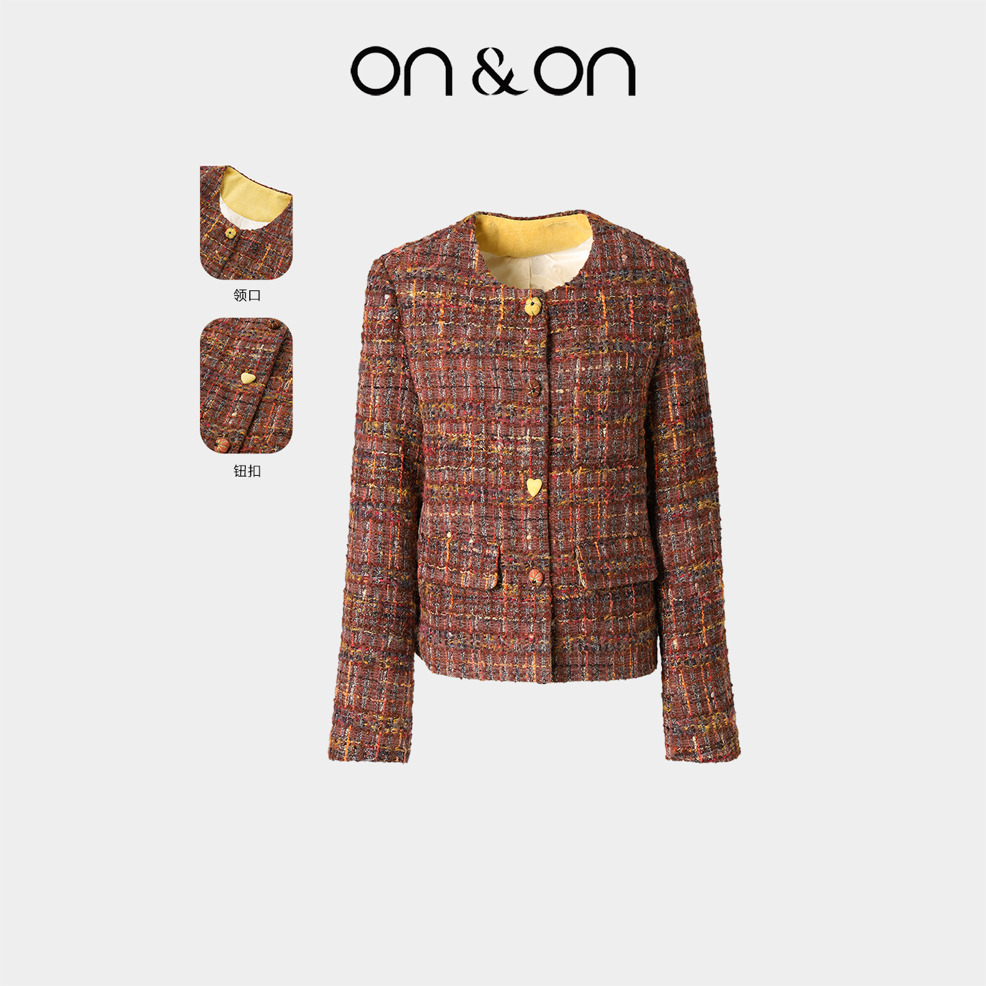 ON＆ON/安乃安冬季圆领粗花呢编织复古小香羽绒外套NNWW5218985