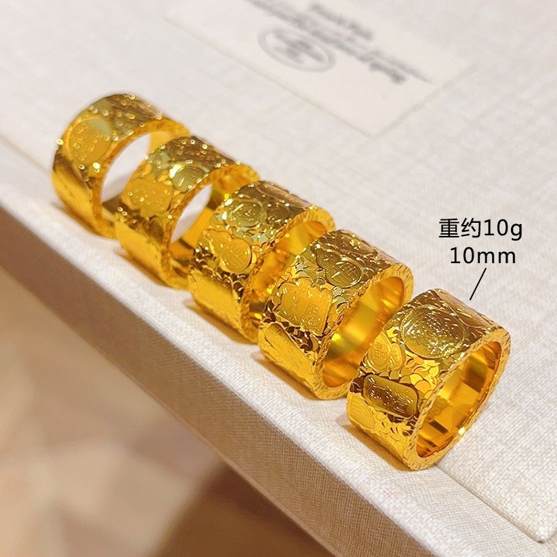 铜合金戒指 合金碎冰冰吉言宽版指环爆闪平安招财百搭不掉色首饰