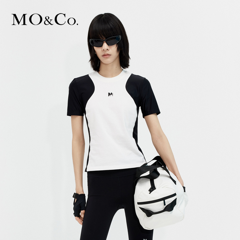 【赵老板专属】MOCO夏拼色收腰短袖圆领正肩T恤MBC2TEE002