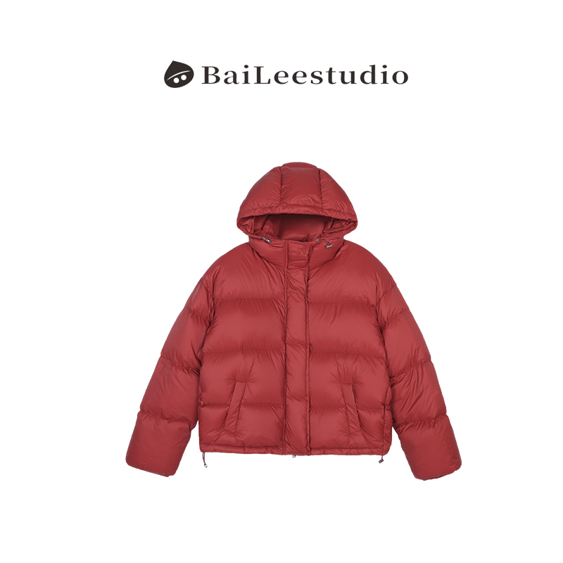 【柏栗良品】2025秋冬新款~休闲风加厚宽松纯色连帽鹅绒羽绒服女836