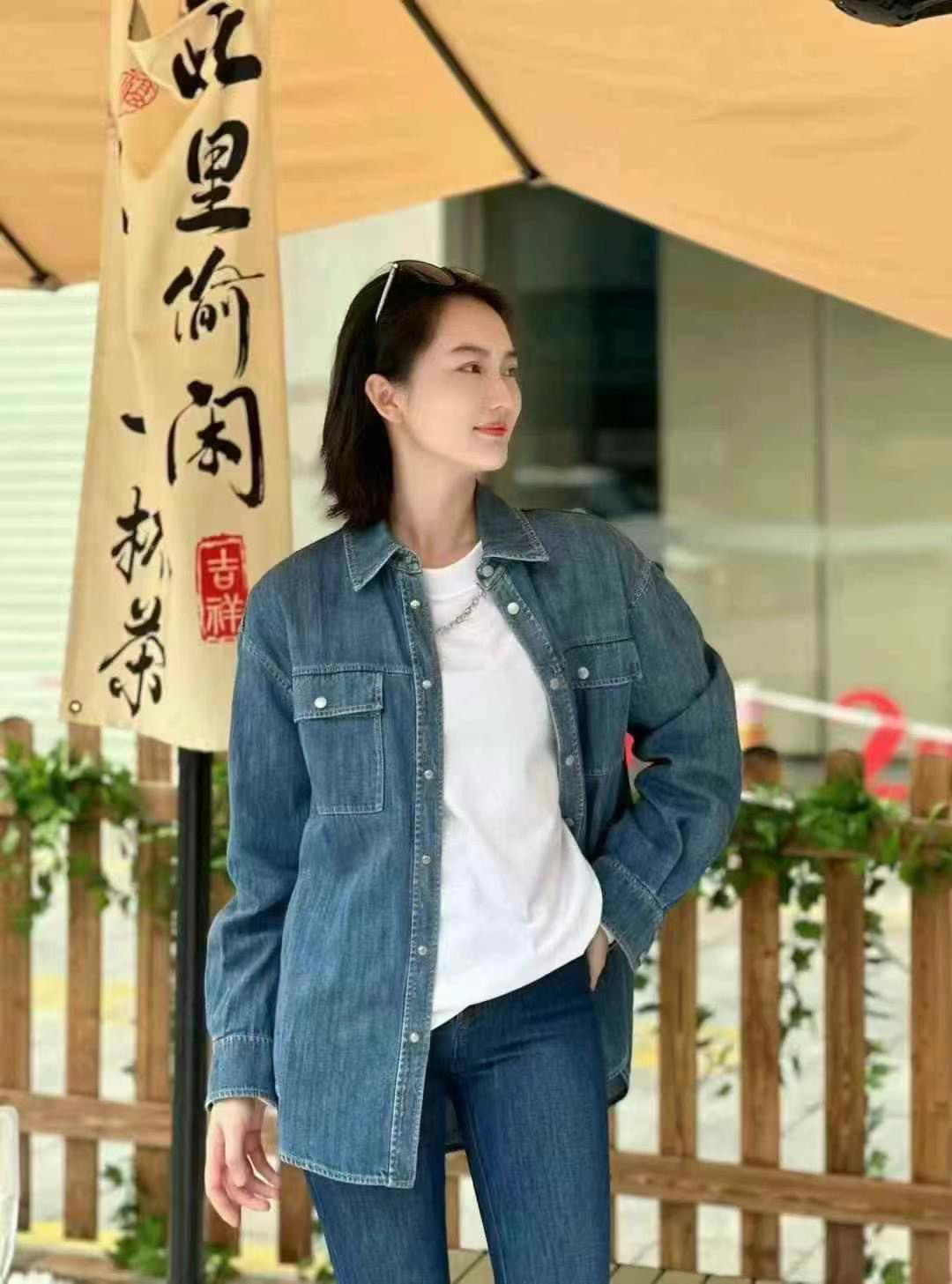 （不退换）5300971复古百搭牛仔衬衫长袖宽松休闲上衣