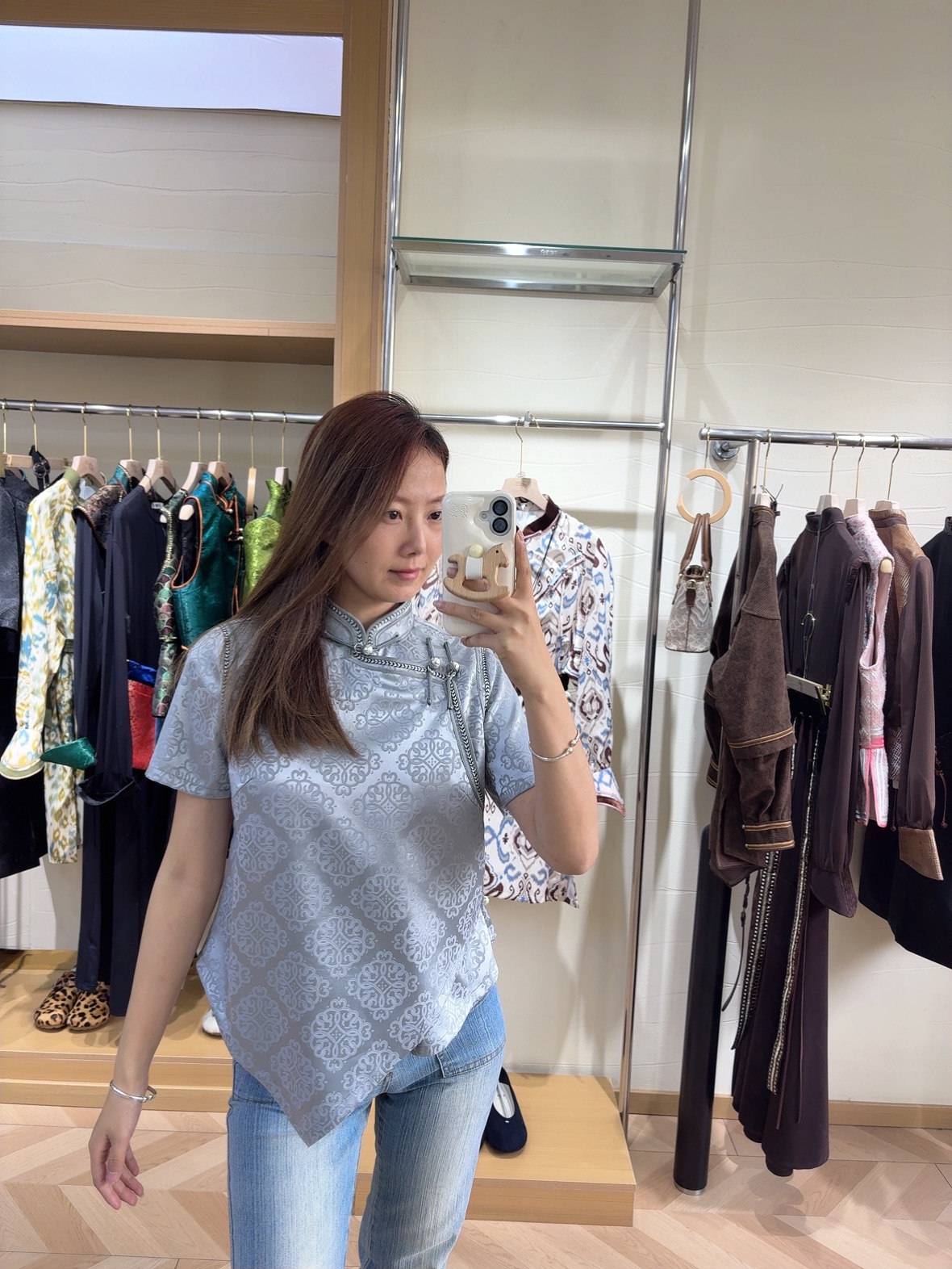 民族风原创设计师款小衫蓝色夏季气质上衣中国风