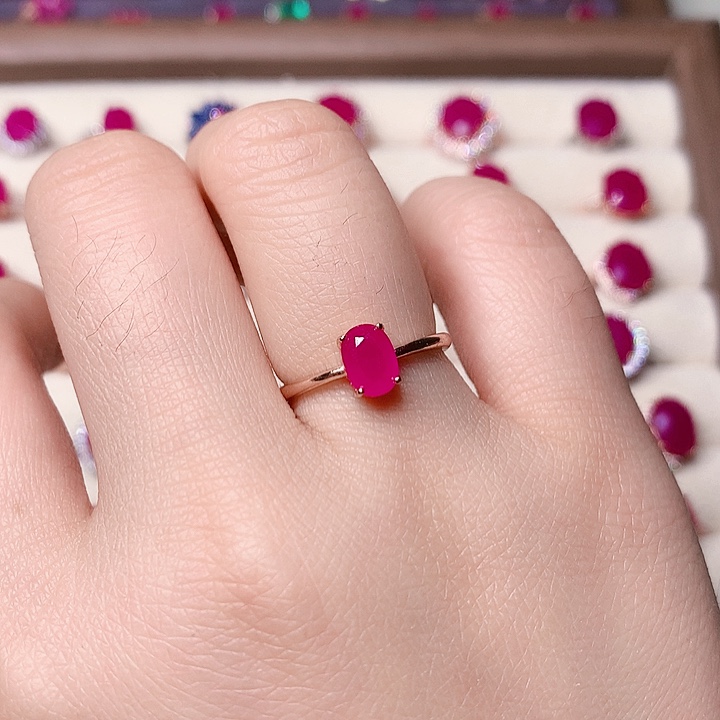 红宝石戒指银S925镶嵌天**业