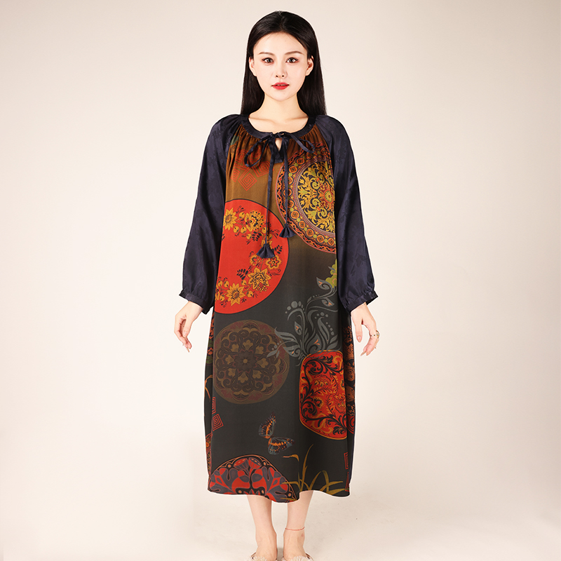 【金缕衣】复古新中式纯手工桑蚕丝香云纱老料旗袍气质中长款袍子