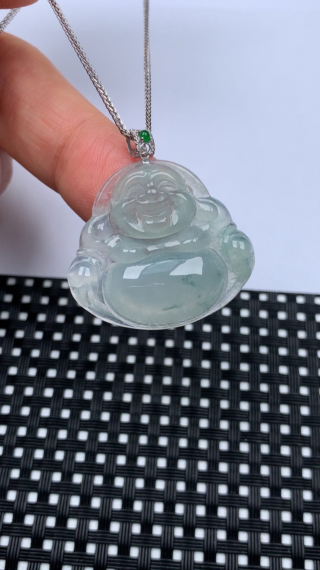 缅甸天然翡翠A货，冰种佛公吊坠，尺寸27.6-30.8-5.8