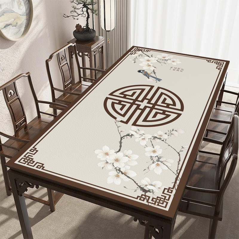 新中式皮革桌垫防水防油免洗餐桌垫桌面保护台布防烫茶几垫中国风