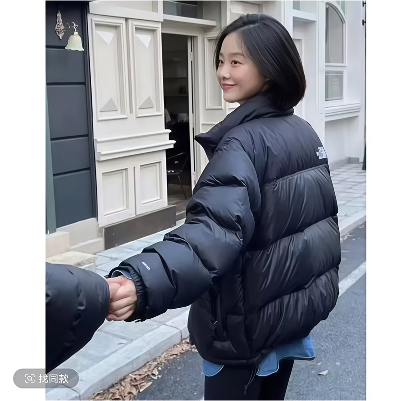 1-96版700蓬宽松加厚立领刺绣保暖户外连帽羽绒外套999