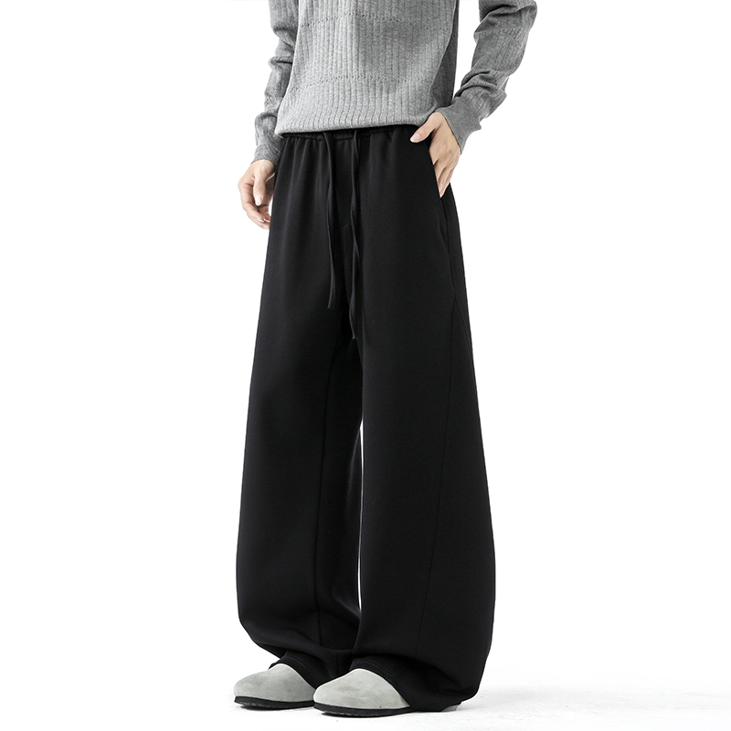 秋冬美式重磅纯色弯刀卫裤男女情侣宽松直筒垂感休闲长裤-5803