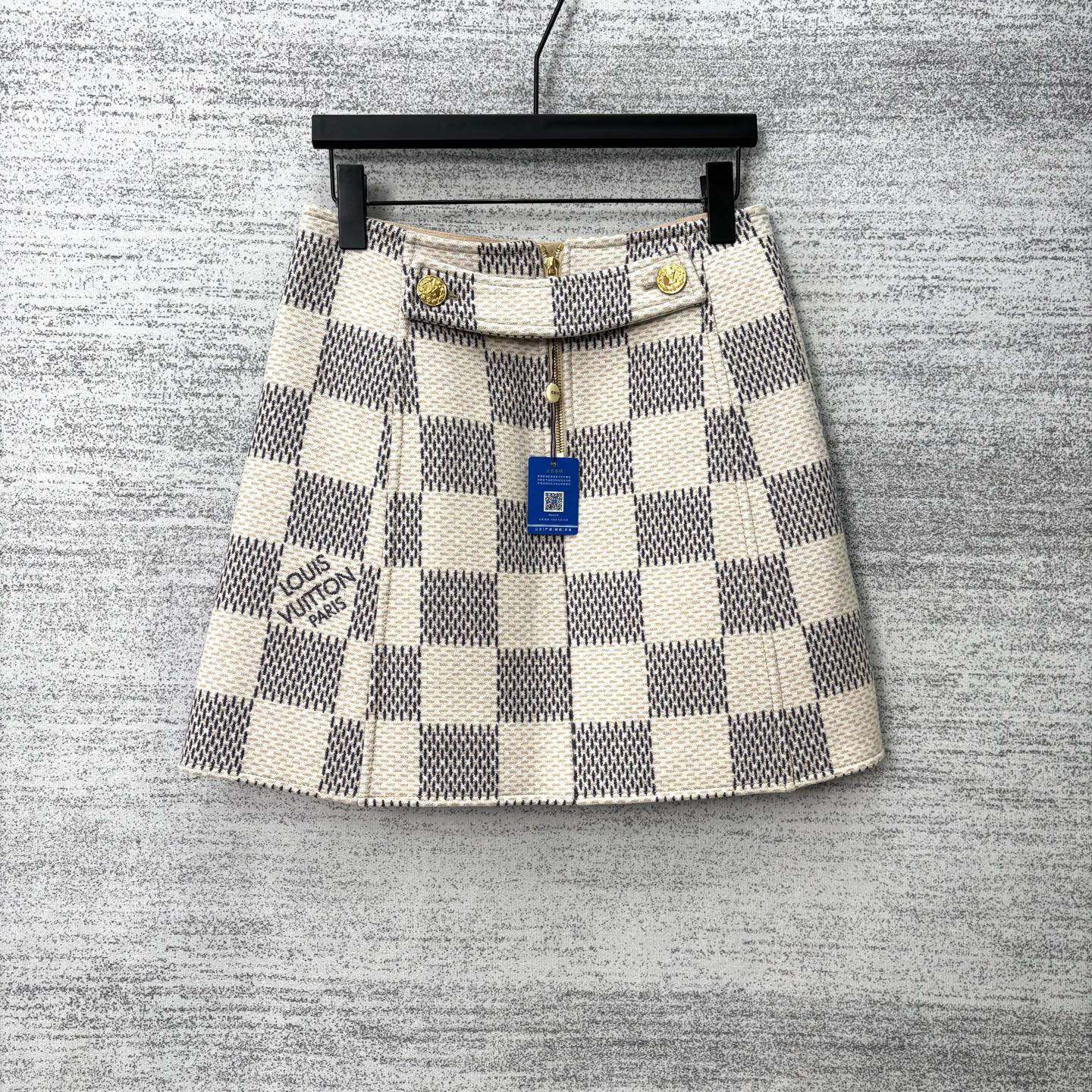 99新 AMIRI  LV / 路易威登/W118039/经典棋盘格毛呢短裙/尺码36
