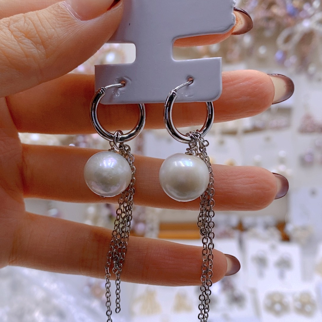 银S925镶嵌耳饰淡水珍珠