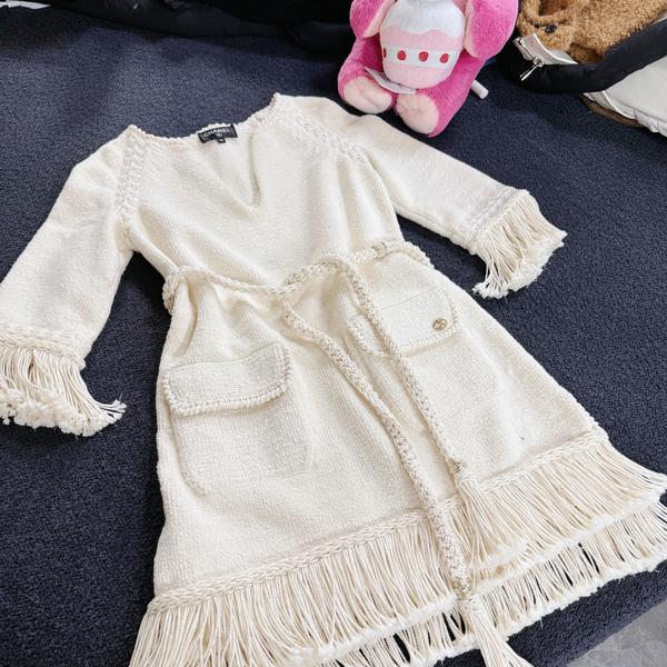 Chanel希腊系列流苏带腰带连衣裙FR36