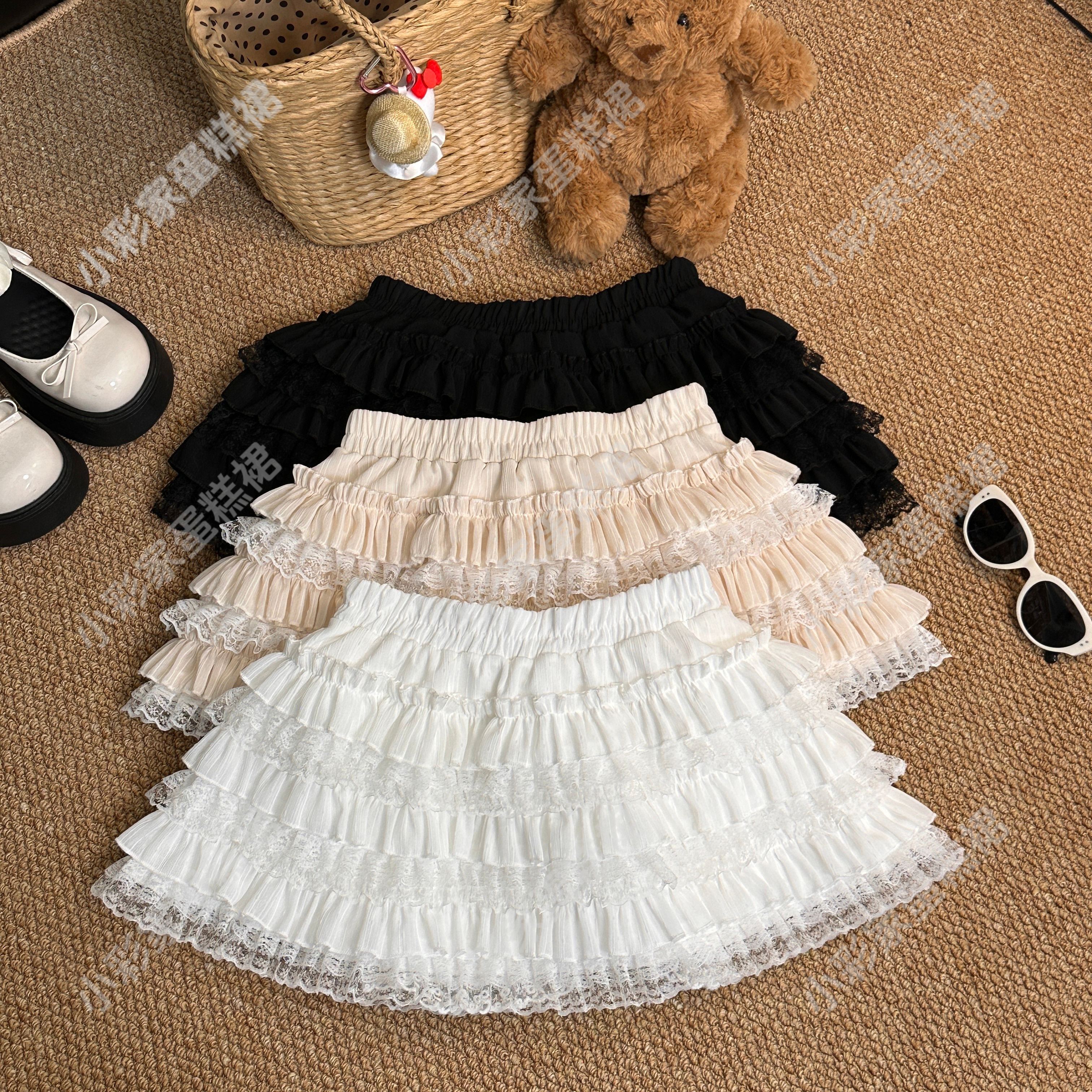【459/463/478】蕾丝半身裙休闲百搭裙子白色短裙甜美少女风蛋糕裙