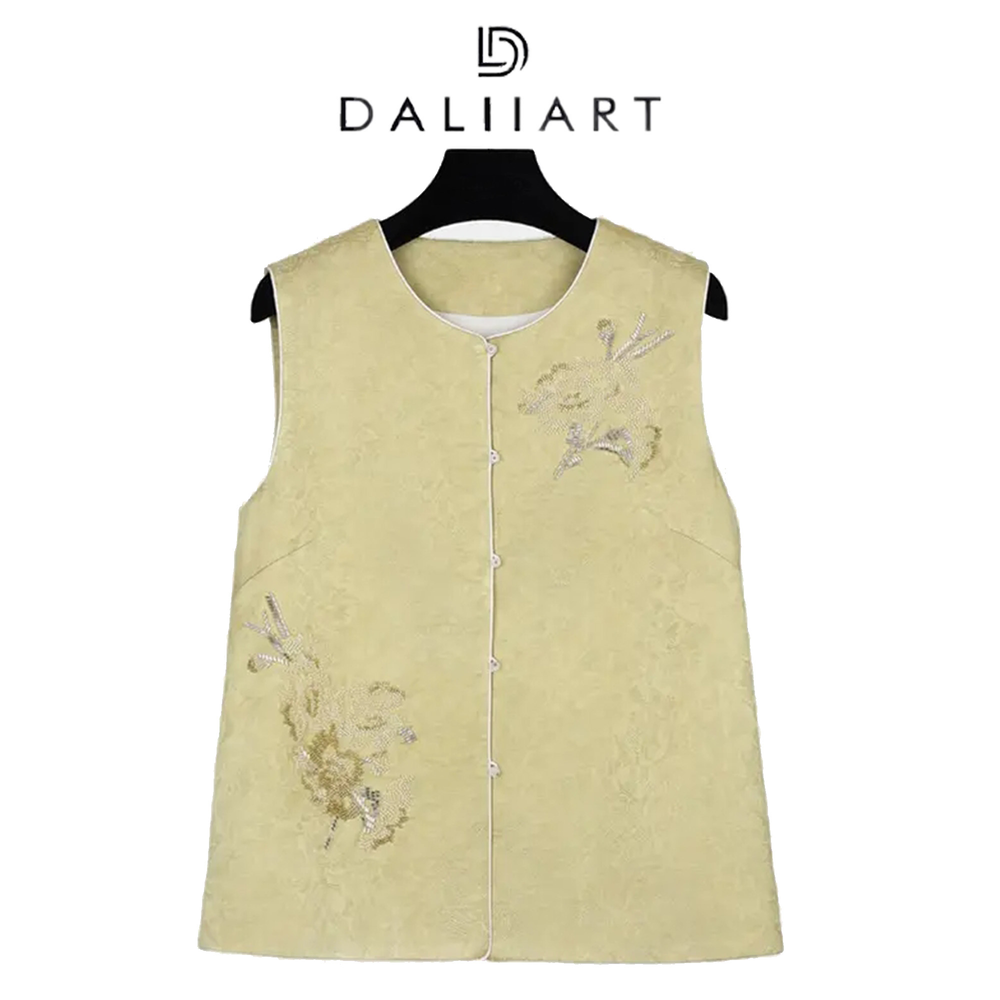 DALIART 梦华录马甲 天丝亚麻万针刺绣管珠新中式外套DLWT0669