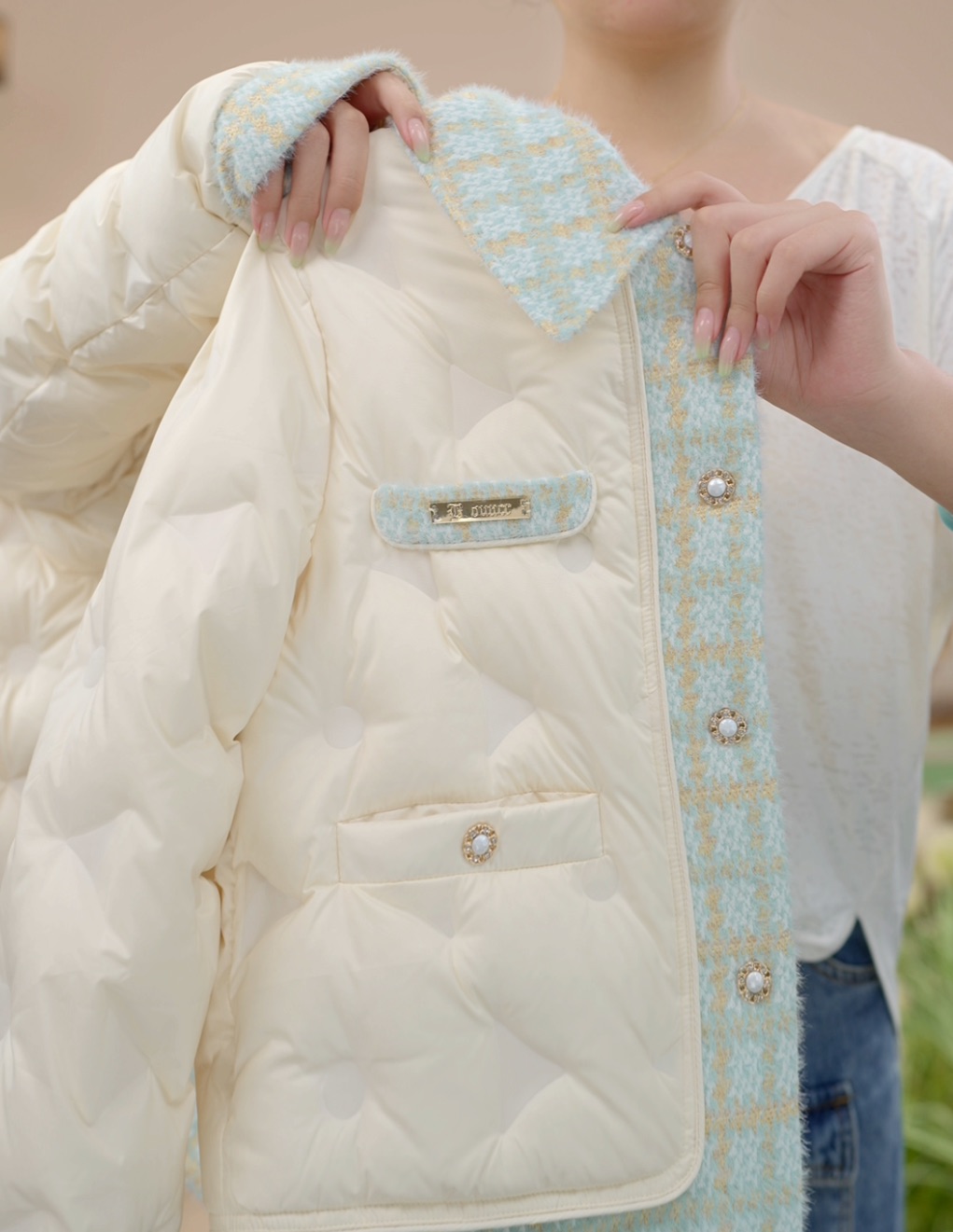 【JZ】新款拼接小短款时尚女士羽绒服百搭洋气显瘦