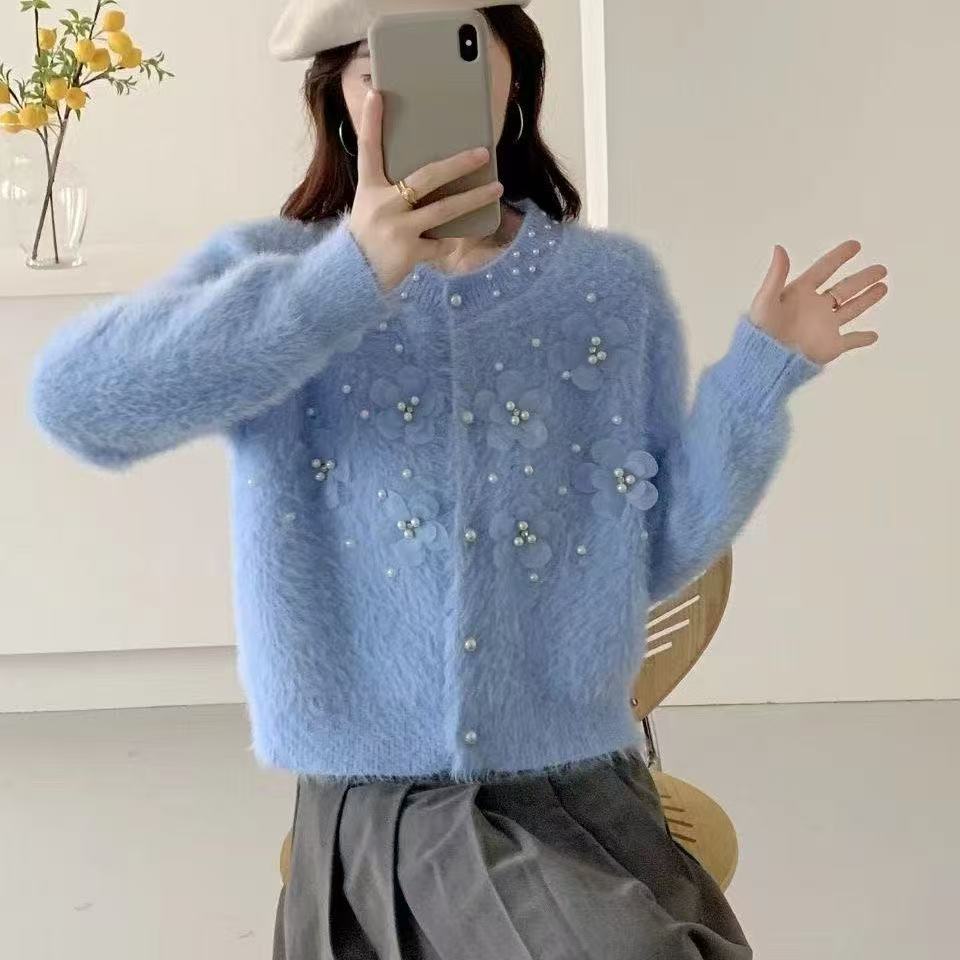 M14-水貂绒花瓣]常规花朵款韩系秋季毛针织衫时尚韩版秋冬慵懒风
