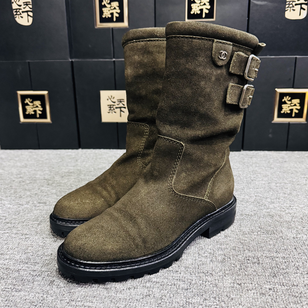 95新 Chanel/香奈儿 麂皮马丁短靴35.5码ysc2353