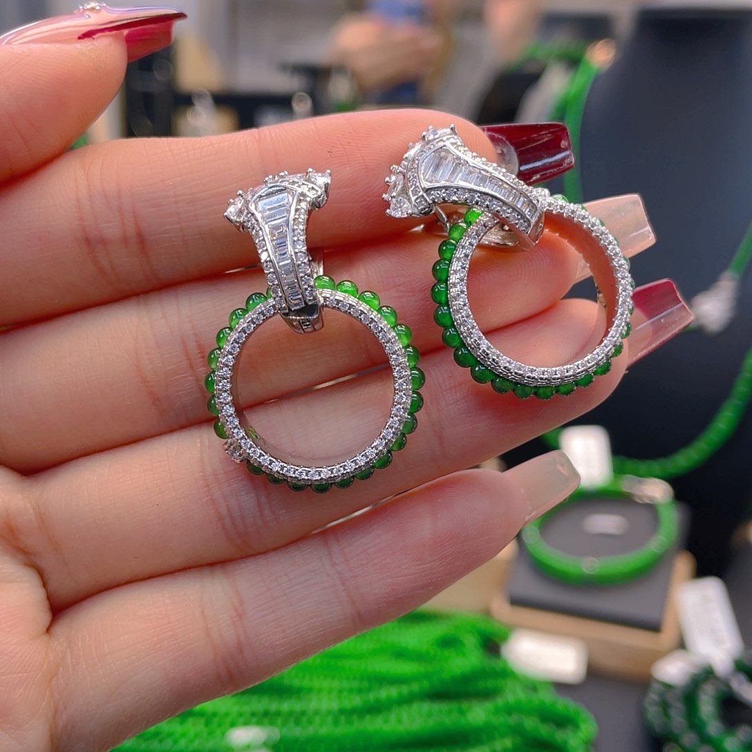 翡翠耳饰银S925镶嵌可做戒指 备注圈口