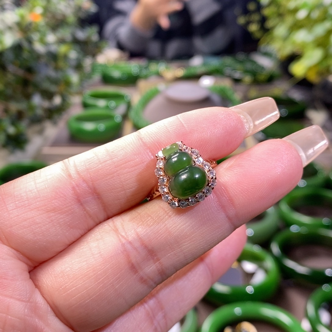 和田玉（碧玉）戒指银S925镶嵌