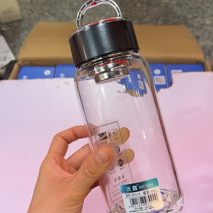 沃鑫单层烫手玻璃杯550550提环黑色