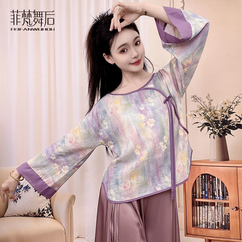 菲梵舞后中国古典舞印花纱衣飘逸练功服身韵服现代民族舞演出上衣