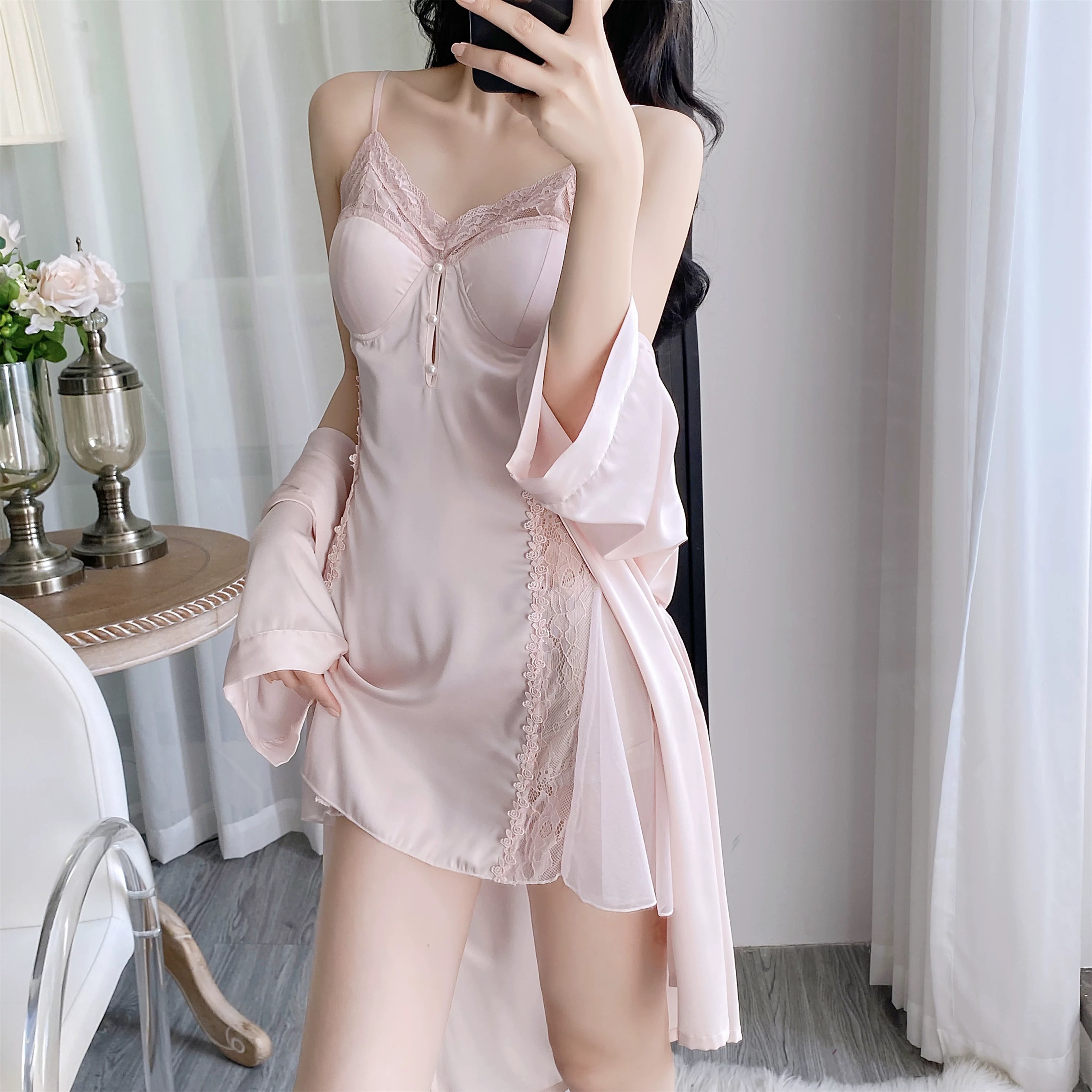 2025千金性感露背网红冰丝显瘦家居服性感水溶蕾丝纯欲甜美纯欲