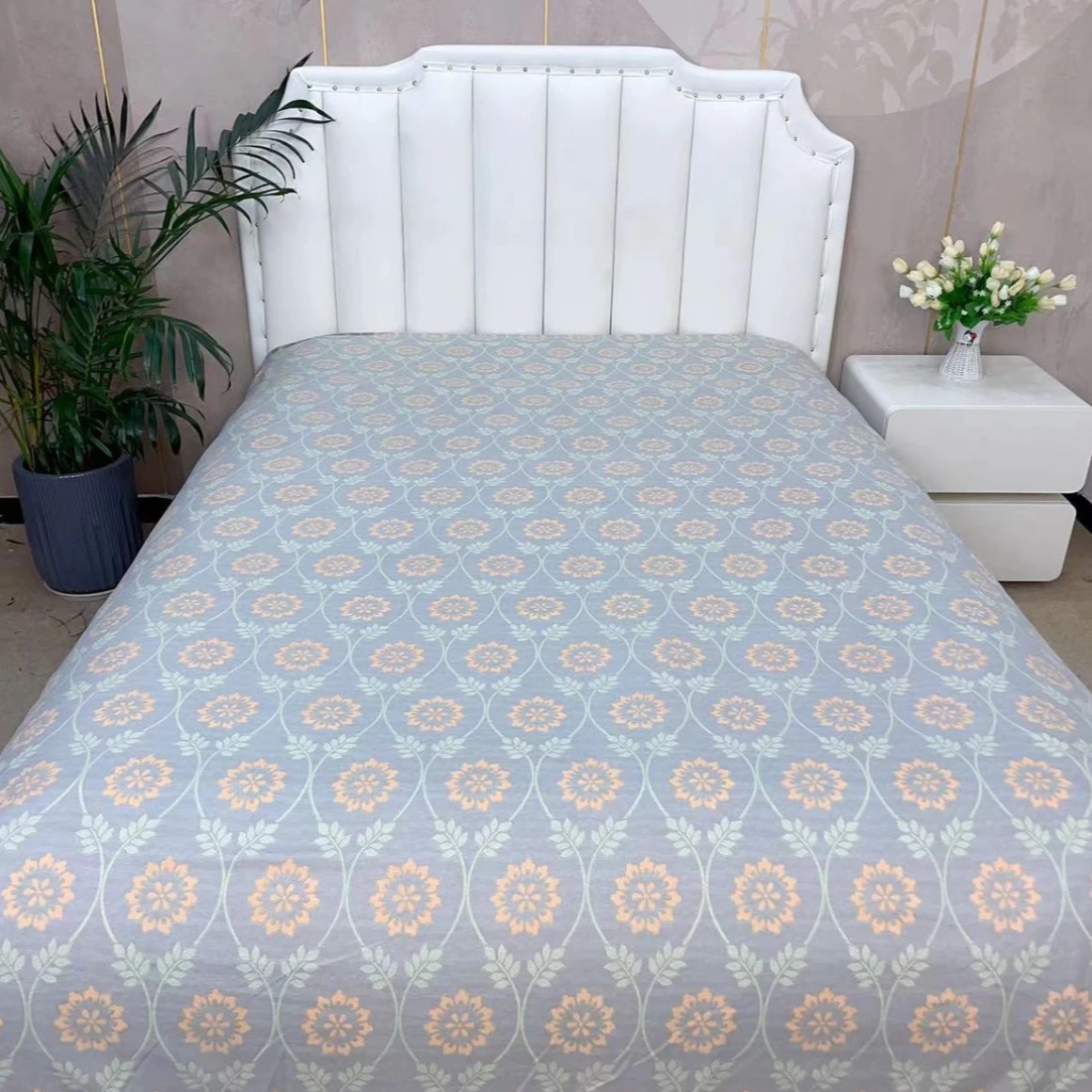 亲肤棉床单--欧典风情透气双面柔软加厚三层多功能大床布床蓝色