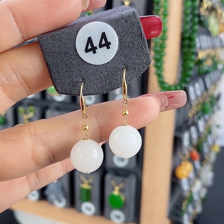 和田玉耳饰18K金镶嵌