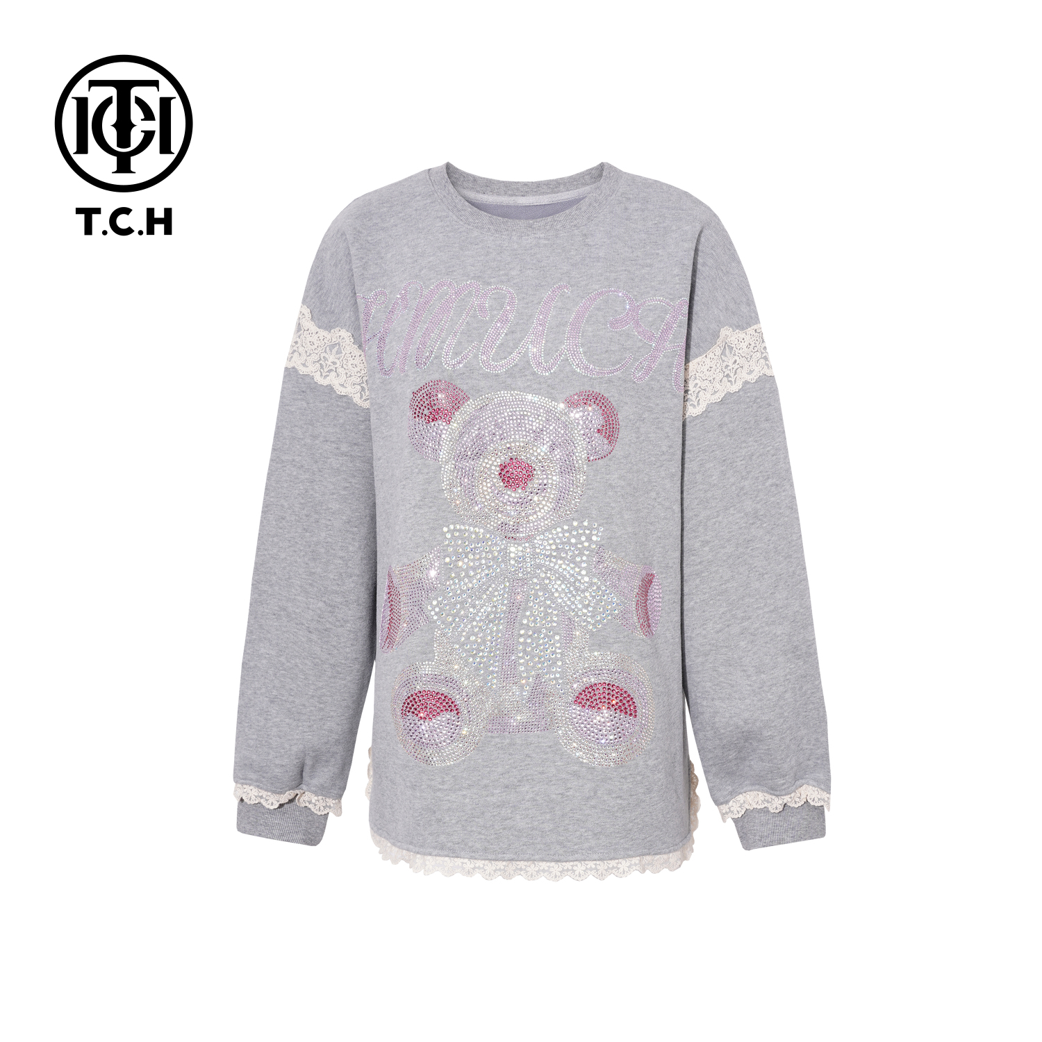 TCH【冬季穿搭】冬款百搭时尚烫钻灰色休闲风女装卫衣T75D11E1013