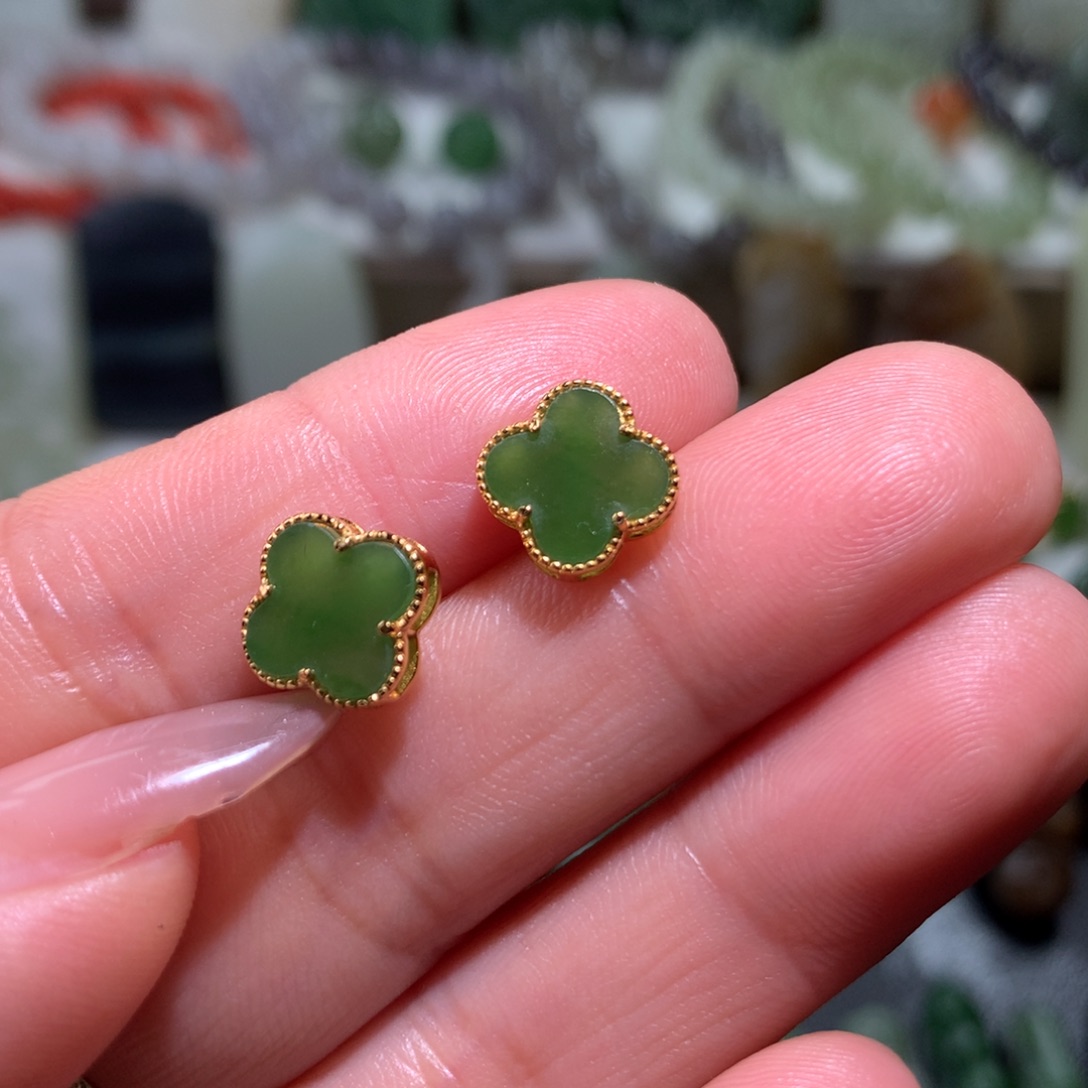 银S925镶嵌和田玉耳饰