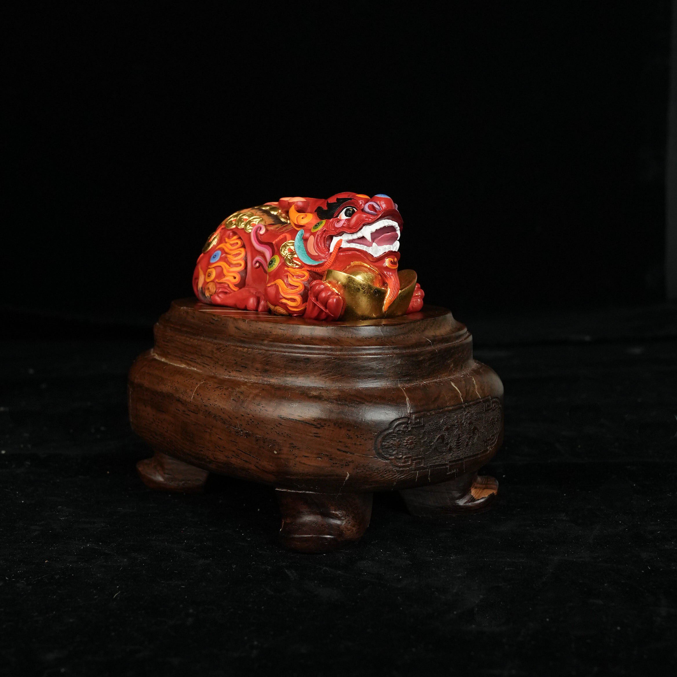 含辰砂工艺品R*朱砂彩绘貔貅底座@YMG49021913@