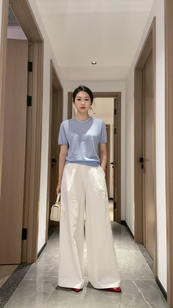 夏季新款百棉透气气质女白色宽松型休闲显瘦阔腿裤百搭长裤垂感