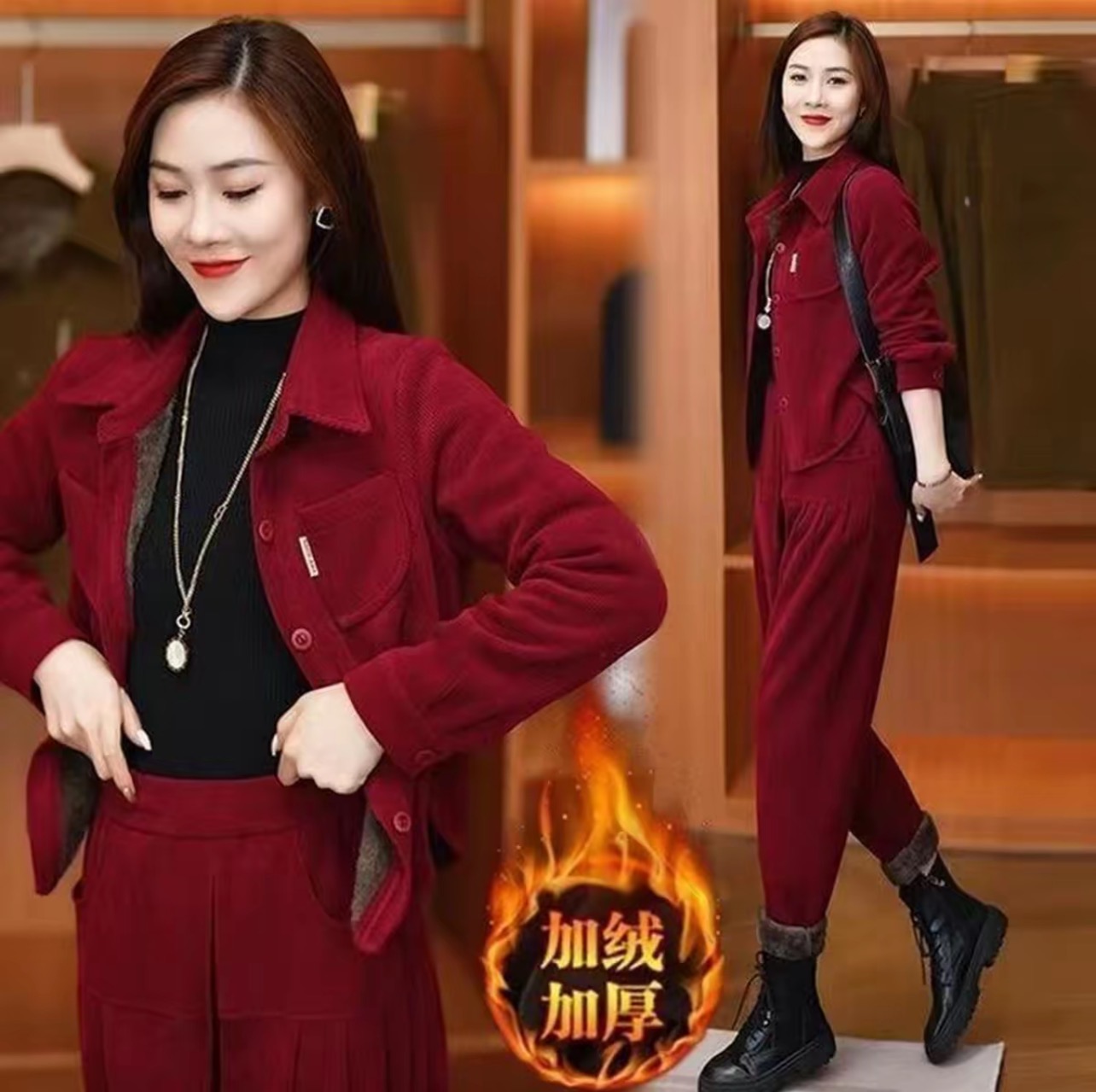 中老年时尚套装保暖妈妈装秋冬季显瘦气质休闲减龄宽松