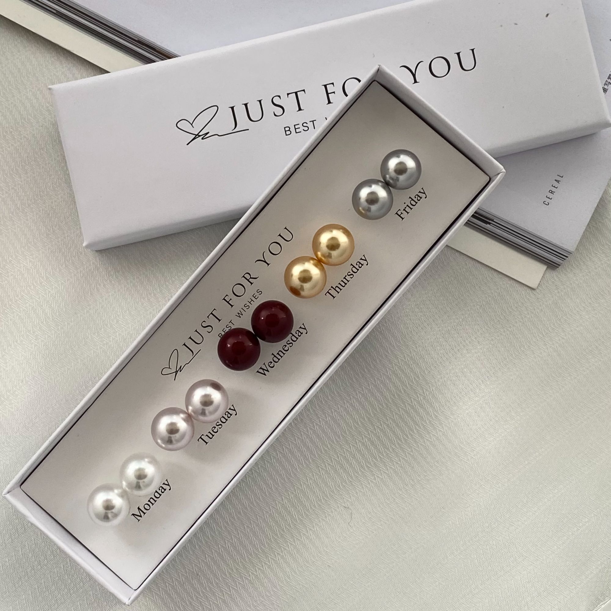 【环配】 轻奢精致12mm星期耳钉5对装套装施家珠气质